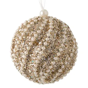 Glob Ornament de Crăciun cu Glitter Alb Perlat, Diametru 8cm