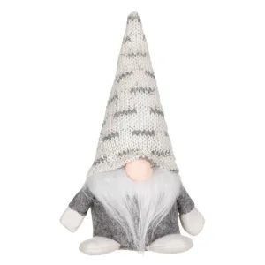 Figurina Gnome de Craciun cu Caciulă Albă și Tinsel Argintiu