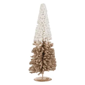 Brad Conic Decoratiune de Crăciun Bej cu Glitter 40cm
