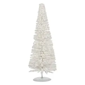 Decoratiune de Craciun Brad Conic Albă cu Glitter pentru Masa