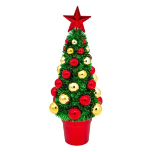 Brad Decorativ de Crăciun Tinsel cu Globuri Aurii și Roșii