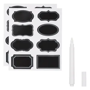 Set Etichete Autocolante Negre 8x4.5cm cu Pix Alb - 17 bucăți