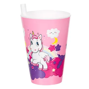 Pahar din plastic unicorn pentru copii cu pai