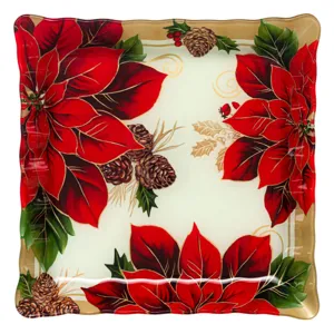 Platou de Crăciun din Sticlă 30x30 cm cu Margine Valuroasă