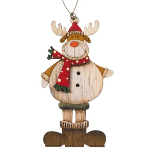 Ornament Vintage Cerb din Lemn cu Fular Roșu pentru Crăciun