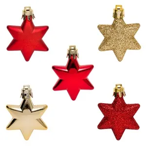 Set Ornamente de Crăciun Stele Roșii și Aurii cu Glitter
