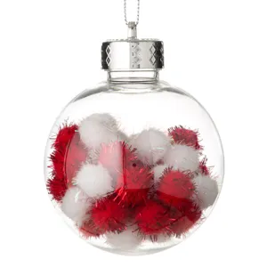 Glob Crăciun Transparent Pompon Alb și Roșu Diametru 8cm