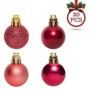 Set Globuri de Crăciun Roz Rosii Glitter 3cm - 20 buc