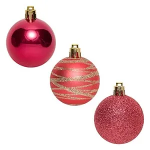 Set Globuri de Craciun Roz Rosii Glitter Bej 5cm - 12 buc