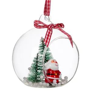 Ornament Glob de Sticlă Transparent Crăciun cu Moș Crăciun și Brazi