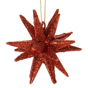 Ornament Brad de Crăciun Fulg 3D Roșu cu Glitter