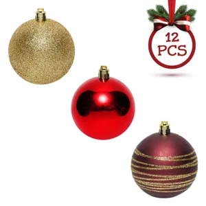 Set Globuri de Crăciun Glitter Multicolor 12 Bucăți Plastic