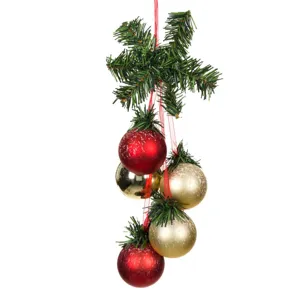 Ghirlandă Decorativă Crăciun cu 6 Globuri Auriu-Roșu, Material Plastic