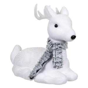 Figurina decorativa de Craciun ren din spuma cu fular gri din imitatie de blana