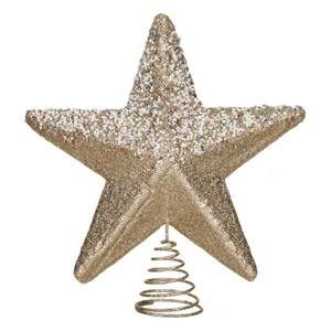 Vârf pentru brad, Stea din spumă bej ninsă cu glitter, 30 cm