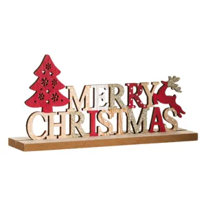 Decoratiune de Crăciun din Lemn Brad și Cerb Merry Christmas