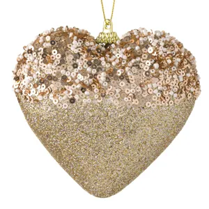 Ornament de Crăciun Inimă cu Glitter și Paiete, Dimensiune 11cm