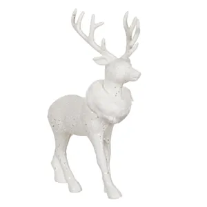 Figură Decorativă de Crăciun Cerb cu Glitter Alb și Blană Albă