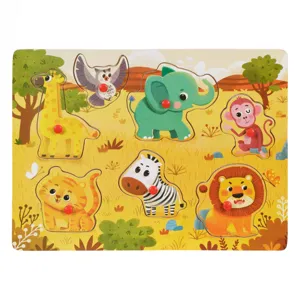 Puzzle Incastru din Lemn Animale de Ferma, 7 Piese, 30x22cm, Multicolor
