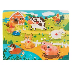 Puzzle din lemn animale de la fermă, 7 piese multicolor