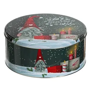 Farfuriă Decorativă Crăciun Metalică Gnome Căciulă Roșie Gri 26cm