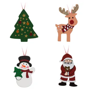 Set de ornamente din lemn pentru brad Crăciun, figurine multicoloră