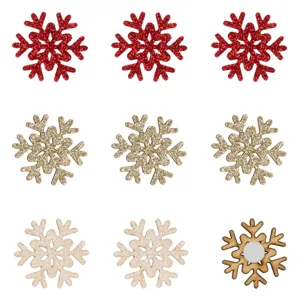 Fulgi Decorativi de Lemn cu Glitter pentru Crăciun, Set 9 Bucăți