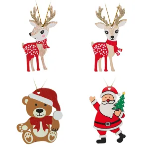 Ornamente de Crăciun din lemn cu figurine festive, set 8 bucăți