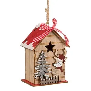 Ornament Casă din Lemn Brad Cerb pentru Crăciun