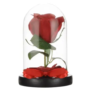 Cupolă decorativă cu trandafir artificial roșu, Ø10,5x17cm