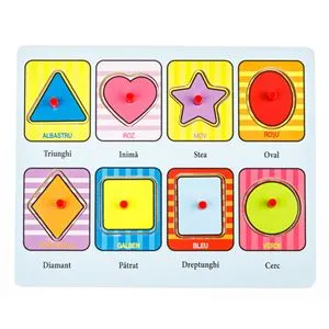 Puzzle educativ din lemn cu forme și culori, 8 piese