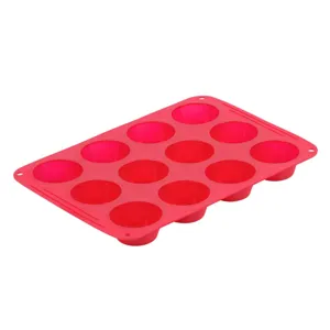 Forma de silicon pentru briose, 12 spatii, 34x24 cm, rosie