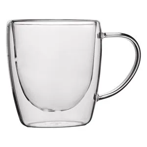 Cana de sticlă cu perete dublu, transparentă 330 ml