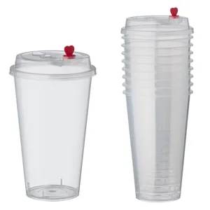 Set 10 Pahare Plastic Transparente cu Capac 500 ml Forma Inima