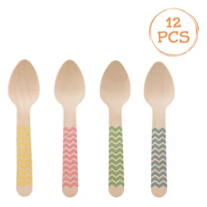 Lingurițe de lemn colorate pentru mese - Set de 12 bucăți