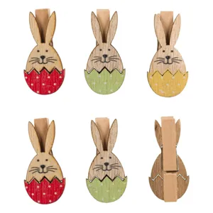 Set Clestisori Decorativi din Lemn de Paste cu Iepurasi si Oua Colorate, 6 buc, 4cm