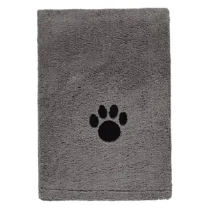 Prosop absorbant pentru câini, Gri cu broderie labă, 112x70 cm