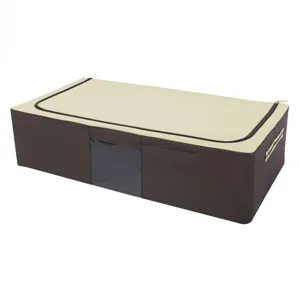 Husă depozitare cu cadru metalic, 80x40x20 cm, Ecru și Maro
