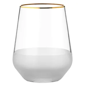 Pahar sticlă transparentă mată cu margine aurie 425 ml