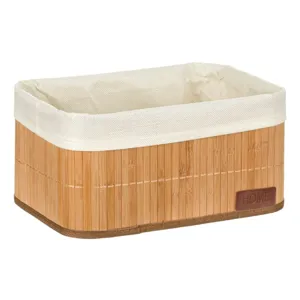 Coș de depozitare din bambus, 32x22x16cm, cu căptușeală textilă bej