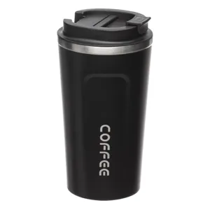 Pahar Termos Metalic Negru 500ml cu Capac și Gura de Scurgere