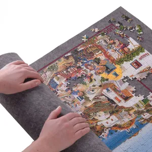 Covoras pentru Puzzle cu Geanta de Transport, Pana la 1500 Piese, 95x67 cm, Gri
