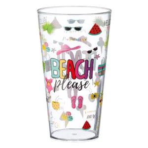 Pahar din plastic transparent cu imprimeu Beach Please, 600 ml