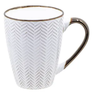Cana Ceramică Bej Bronz cu Model Herringbone 310ml