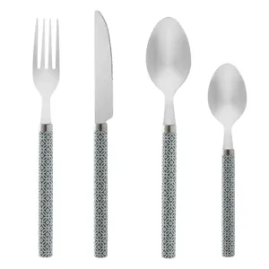 Set Tacamuri cu Manere Gri cu Modele Albe, 12 bucati, Otel Inoxidabil