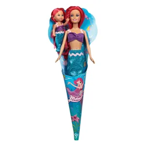 Set Păpuși Sirene cu Păr Roșu și Coadă Bleu Cu Glitter