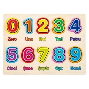 Puzzle din lemn cu cifre 0-9, set educațional pentru copii