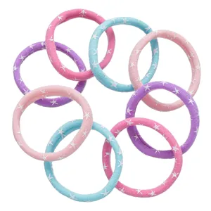 Elastice de par din frotte pentru copii, Set 8 buc, Multicolor cu stele