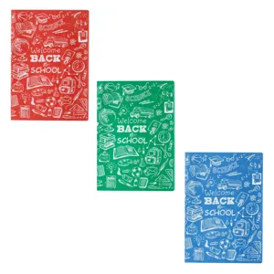 Set 3 Invelitori Caiete A4 din Plastic, Imprimeu, Albastru, Rosu, Verde