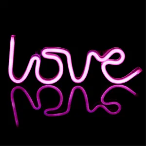 Lampa LED Neon cu model LOVE, Fucsia, 35.5x13cm, USB